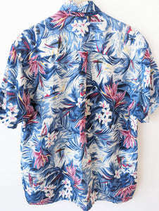 *Seide* Hemd Hawaii Print Blau (S-M)