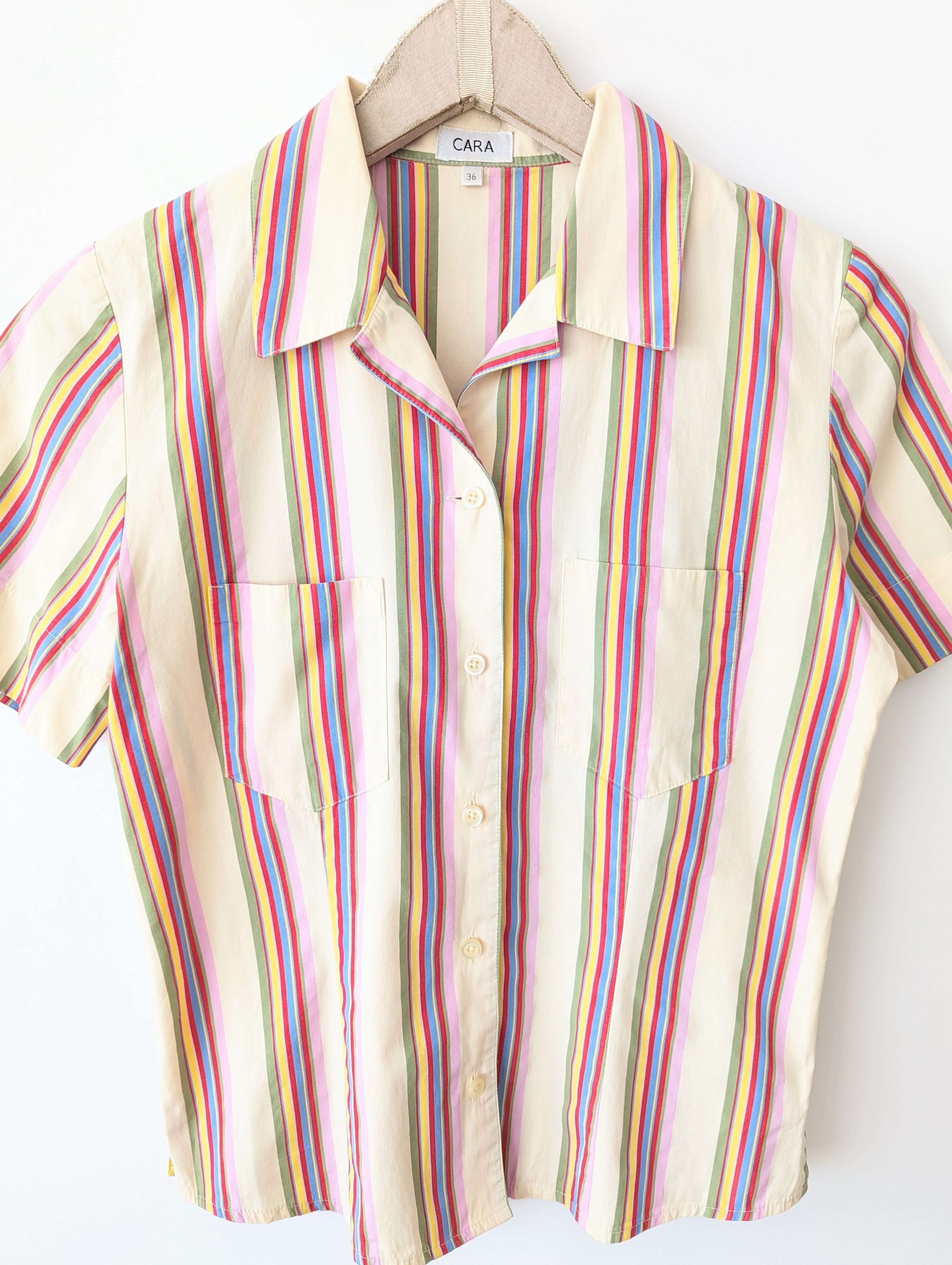 Bluse Y2K Regenbogen Blockstreifen (S)