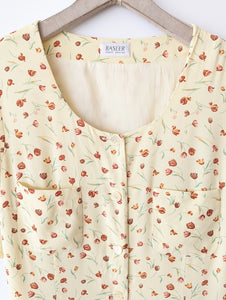 Kleid Tulpen Print Hellgelb 90s (M-L)