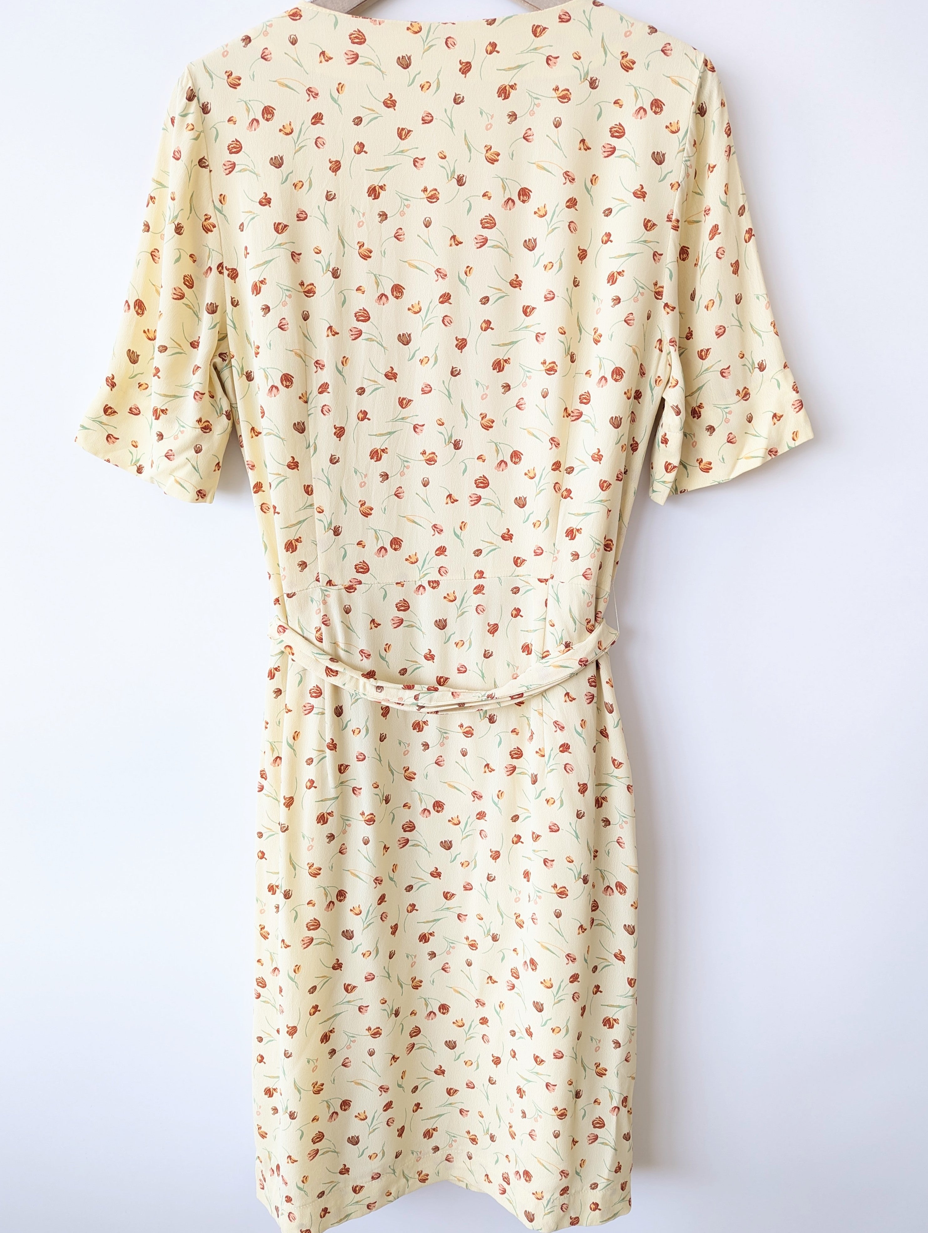 Kleid Tulpen Print Hellgelb 90s (M-L)