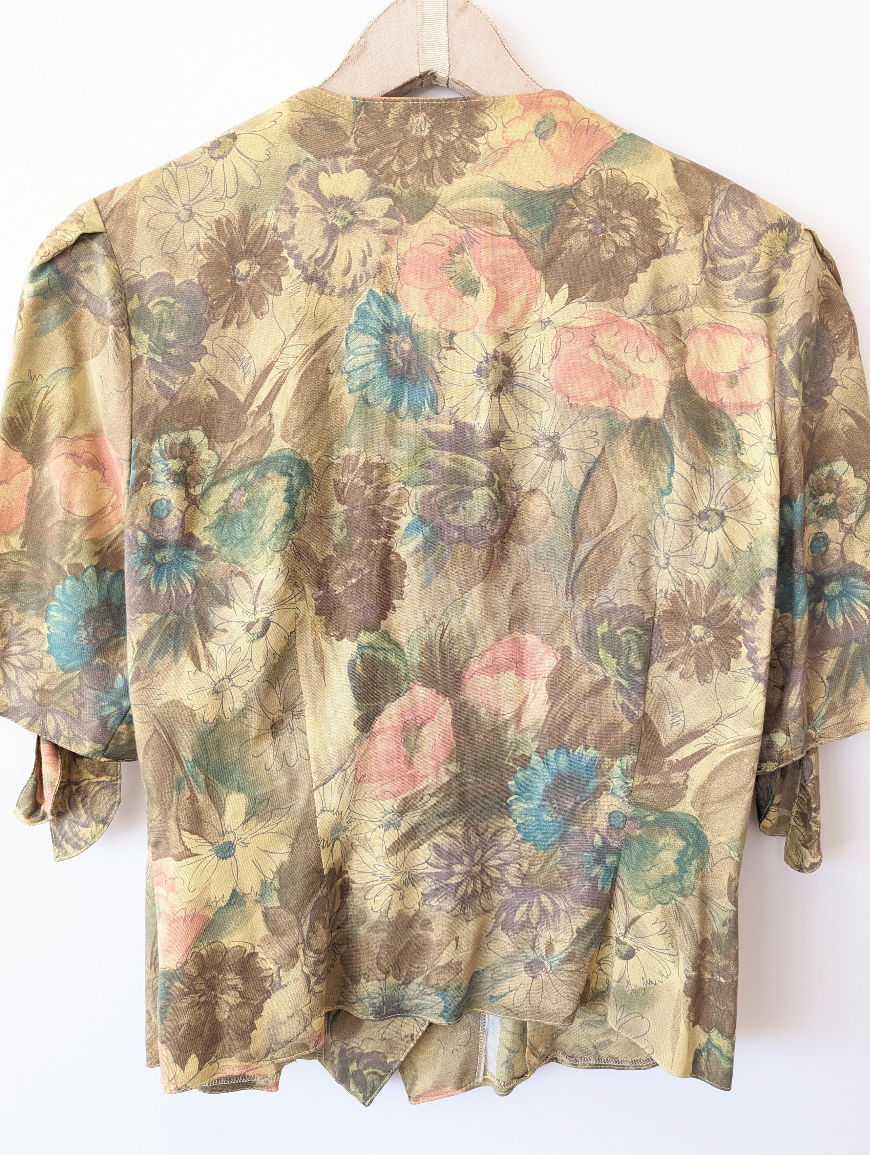 Bluse Cropped Bohemian Rosen Print (S-M)