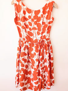 Cocktail Kleid 70s Blumen Orange (XS-S)