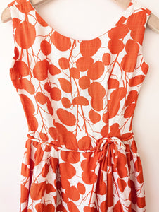 Cocktail Kleid 70s Blumen Orange (XS-S)