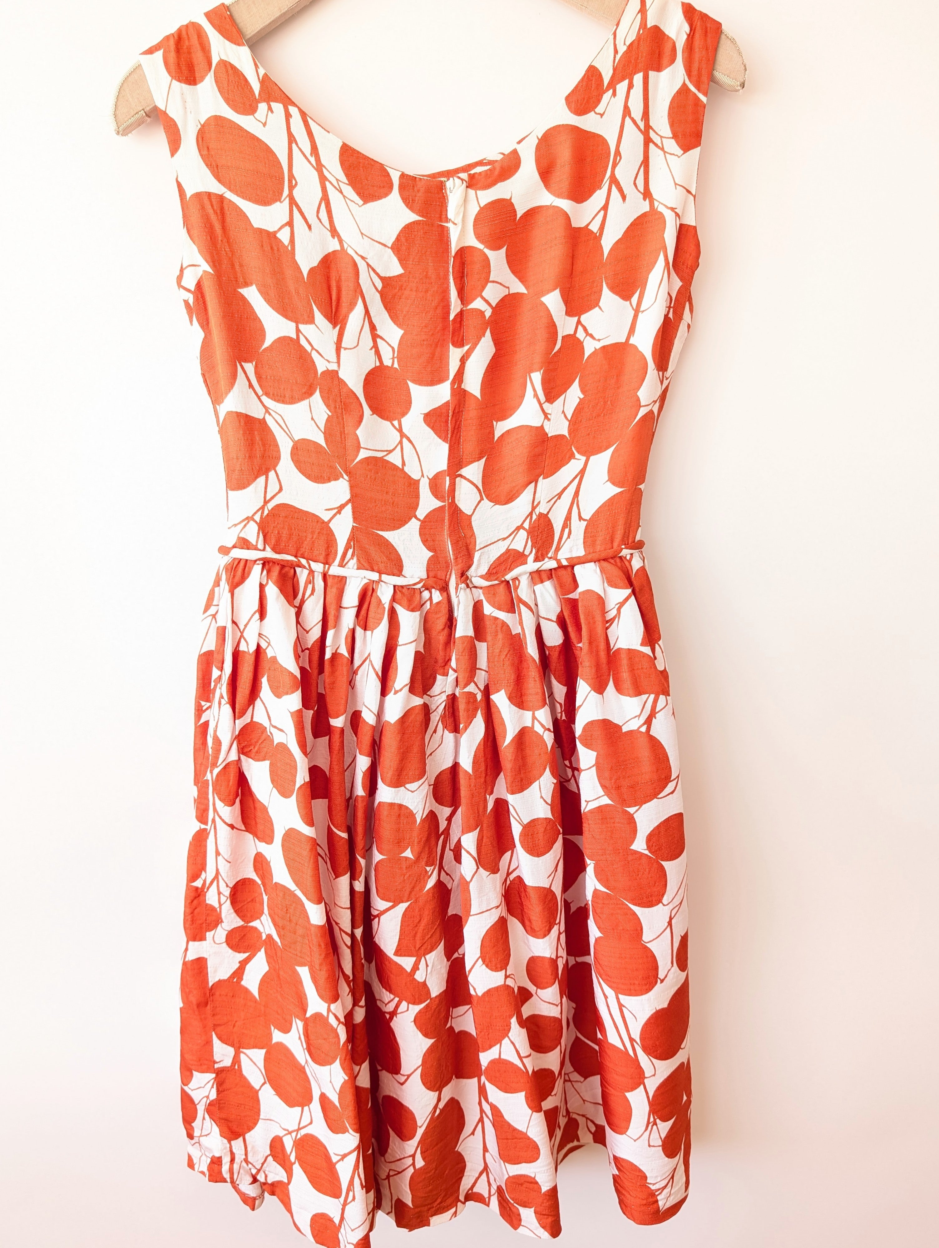 Cocktail Kleid 70s Blumen Orange (XS-S)