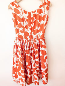 Cocktail Kleid 70s Blumen Orange (XS-S)