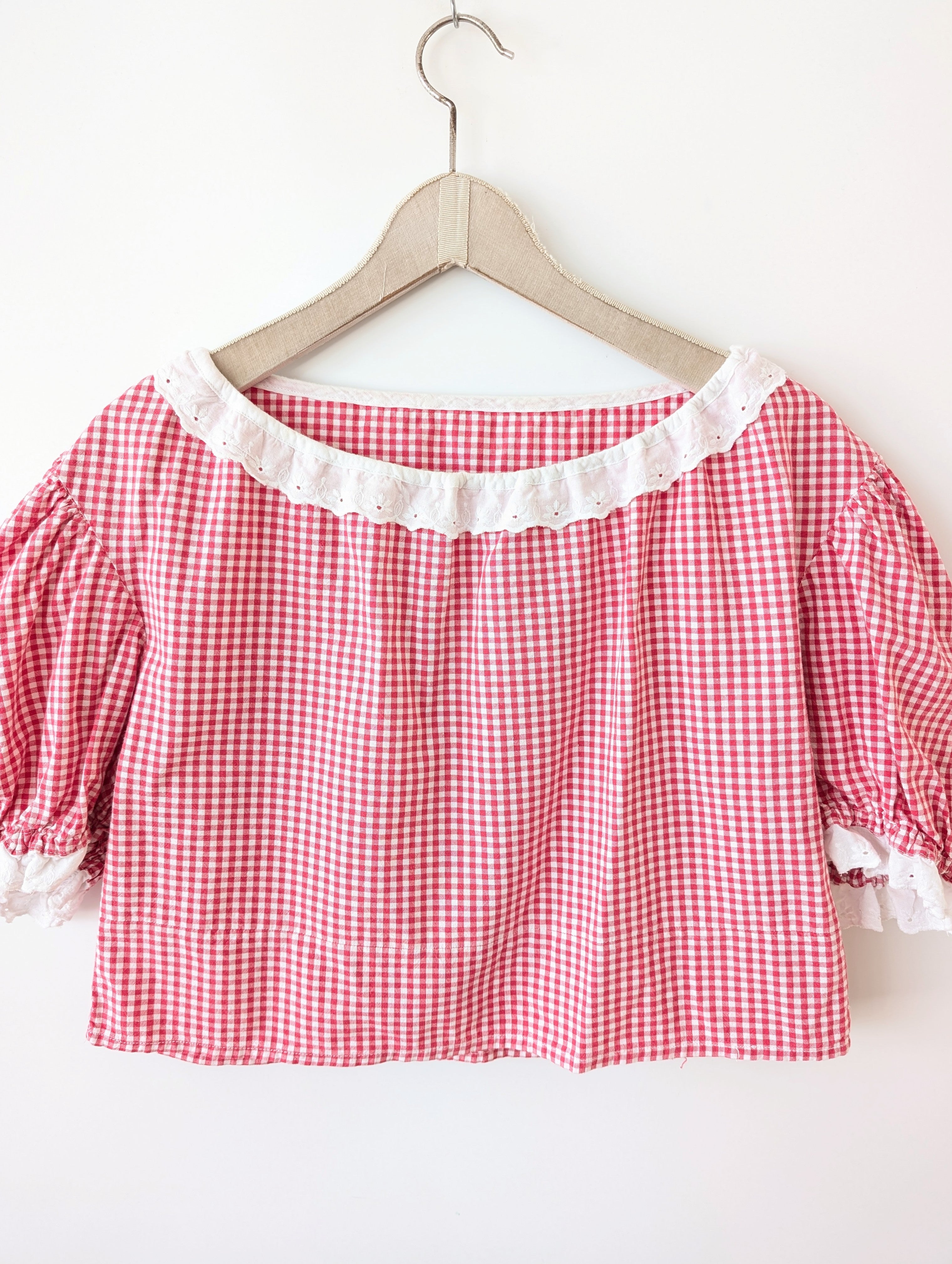 *Handmade* Bluse Cropped 70s Tartan Rot (M-XL)