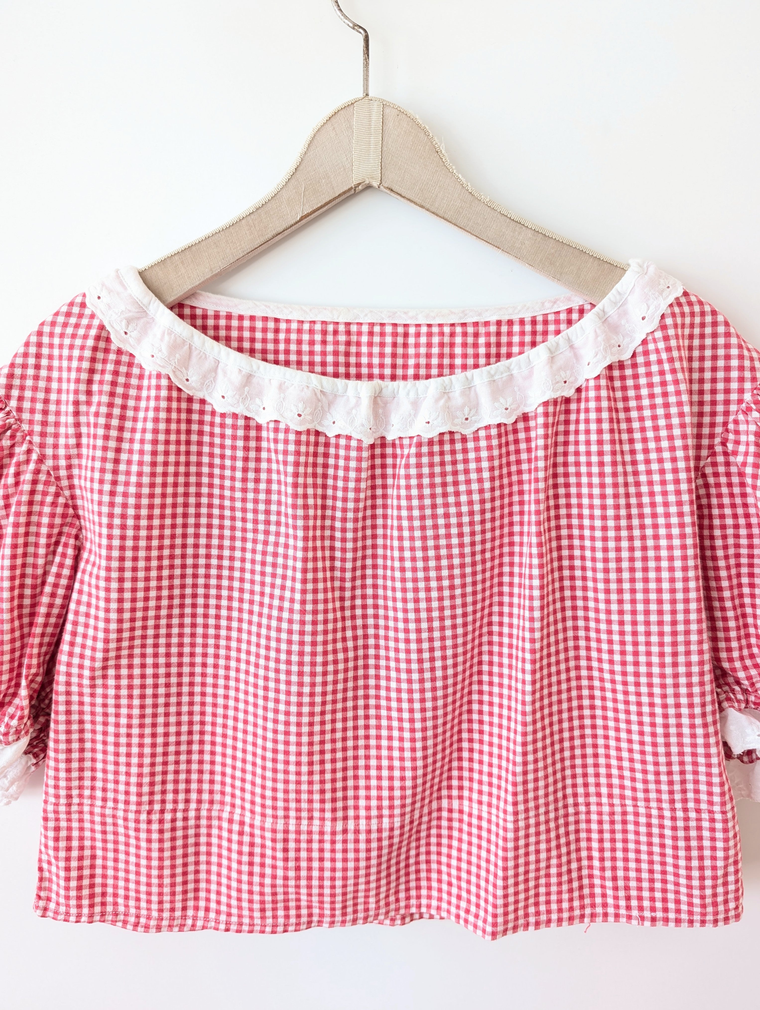 *Handmade* Bluse Cropped 70s Tartan Rot (M-XL)