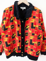 Lade das Bild in den Galerie-Viewer, Blouson Steppjacke Samt Leo Print (L)
