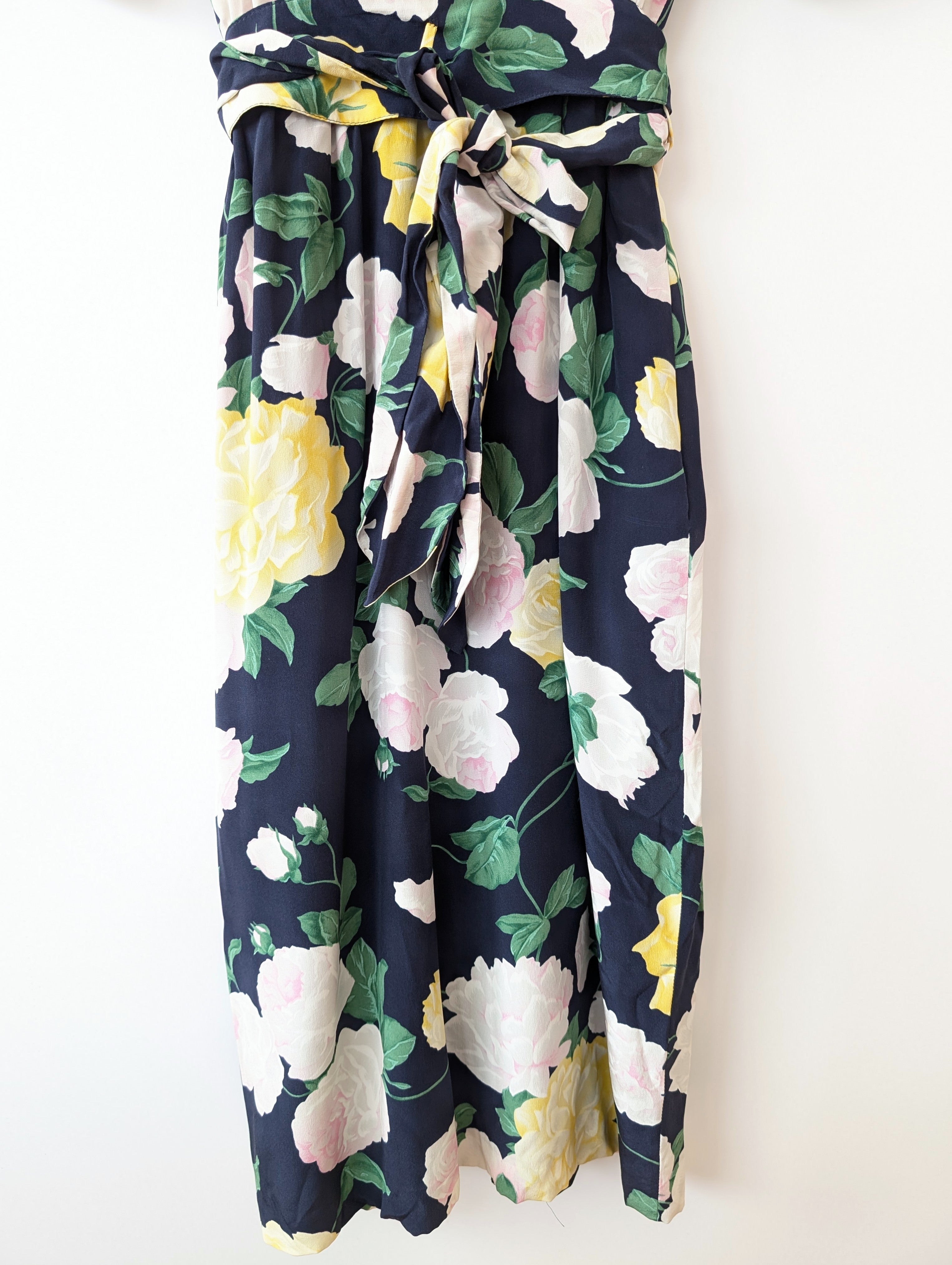 *Seide* Kleid 80s Rosen Print (S-M)