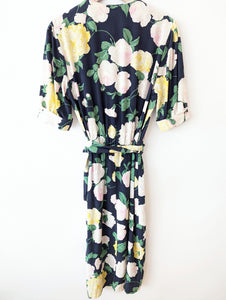 *Seide* Kleid 80s Rosen Print (S-M)