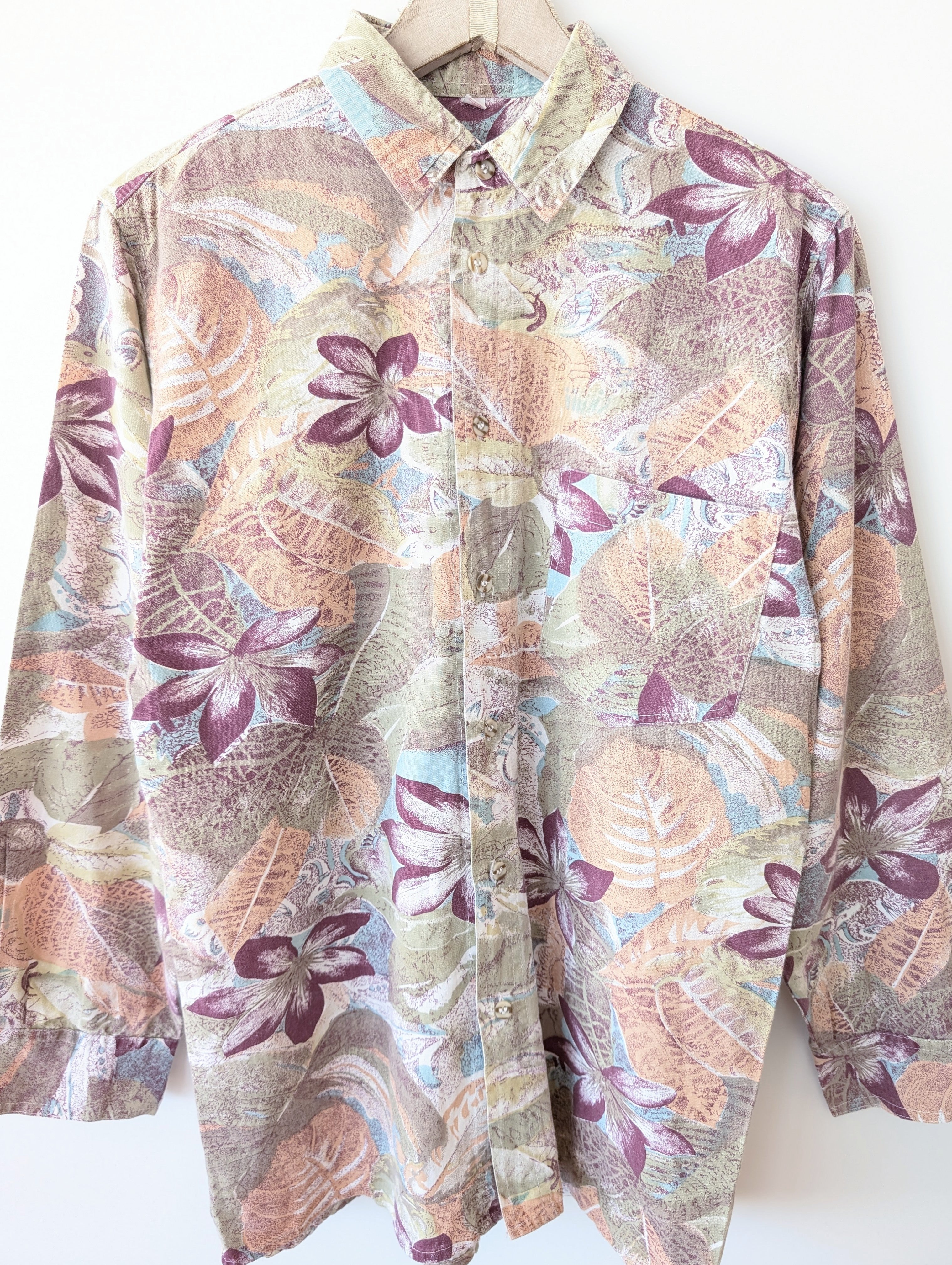 Hemd Pastell Jungle Print 90s Apricot (M)