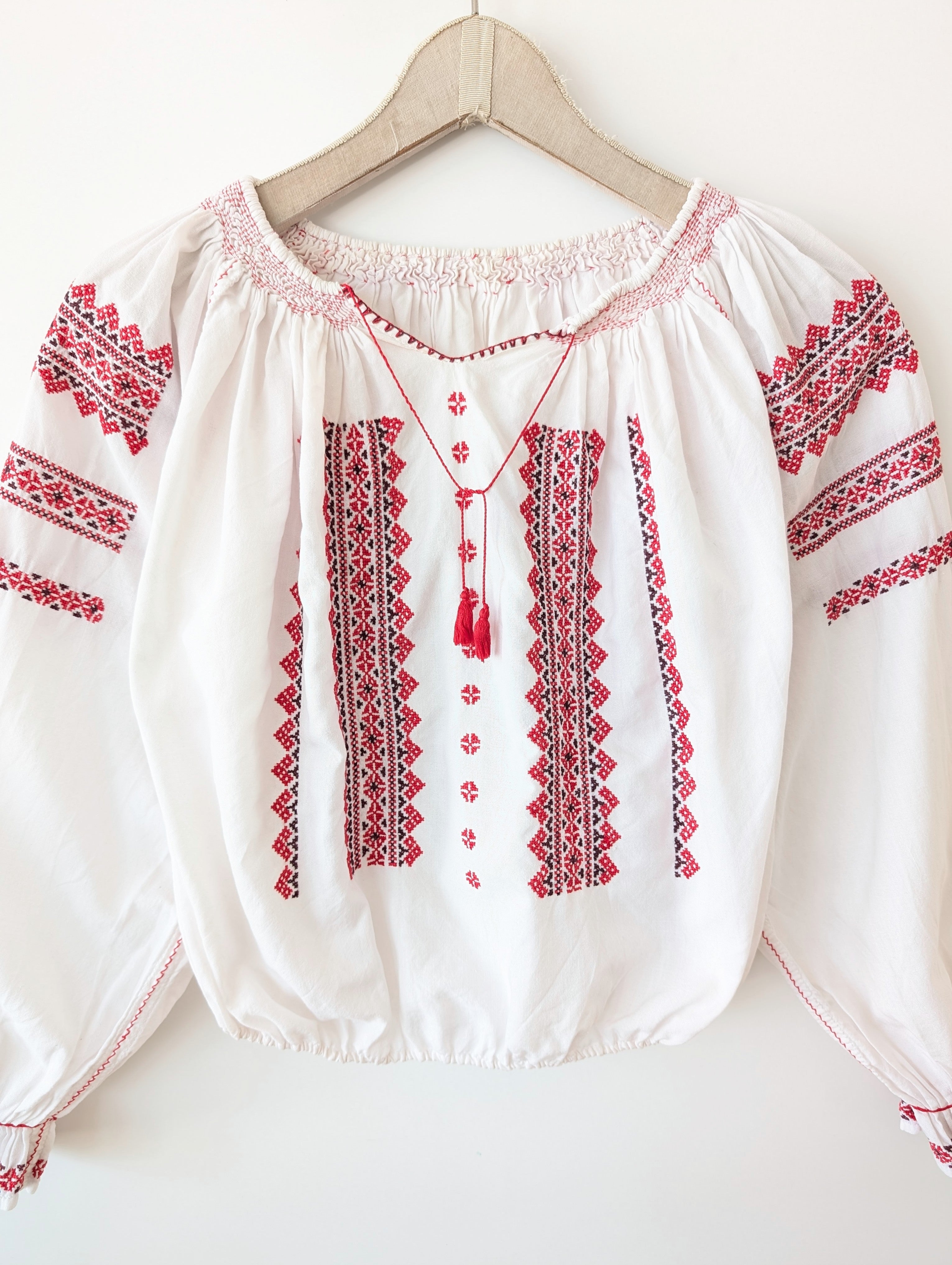 Cropped Bluse 70s Folklore Stickerei (XS)