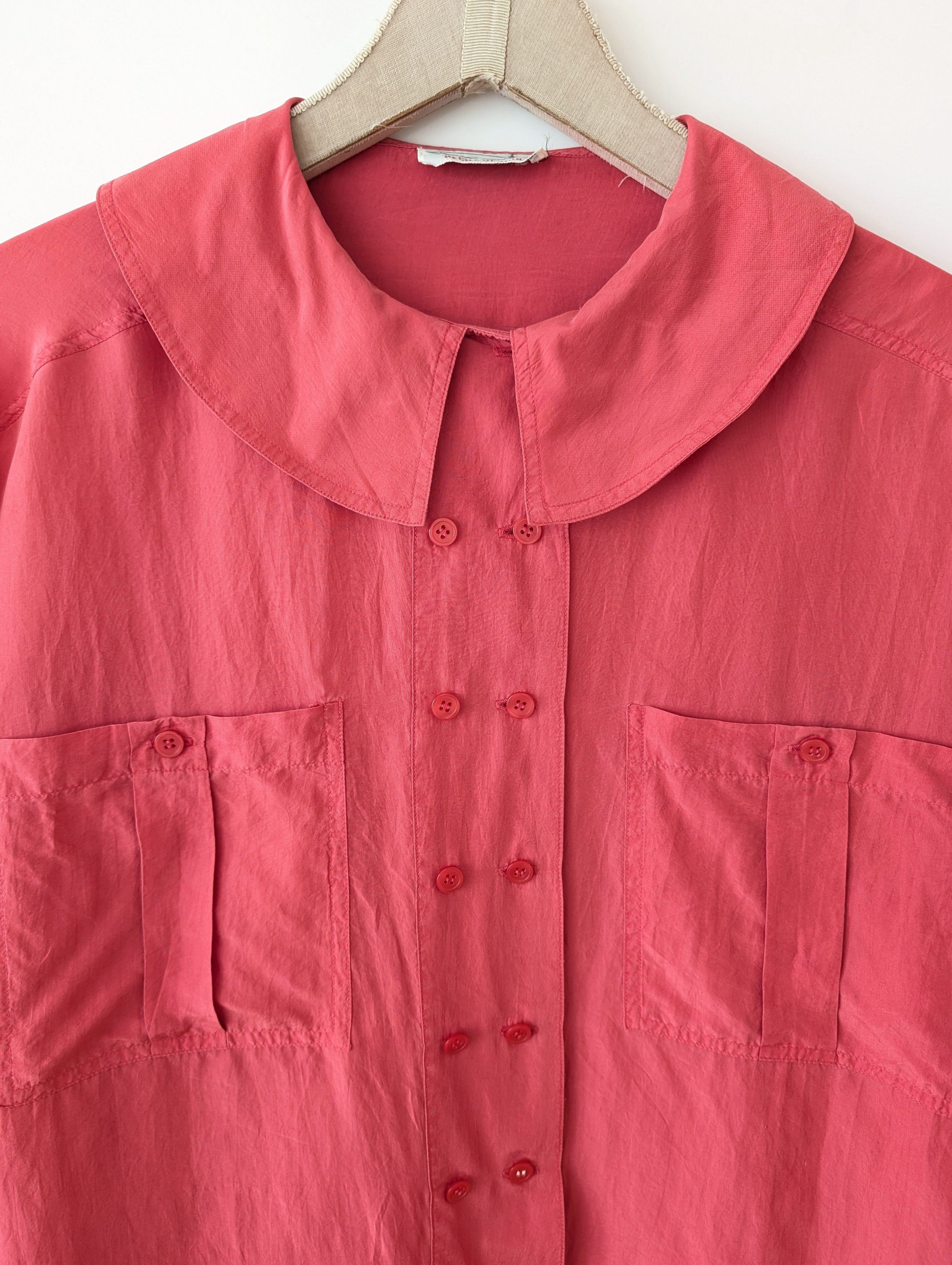 *Seide* Bluse Pink Statement Kragen (L)