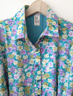 Lade das Bild in den Galerie-Viewer, Kleid 80s Stiefmütterchen Blumen Türkis (XL-XXL)
