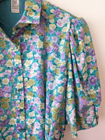 Lade das Bild in den Galerie-Viewer, Kleid 80s Stiefmütterchen Blumen Türkis (XL-XXL)
