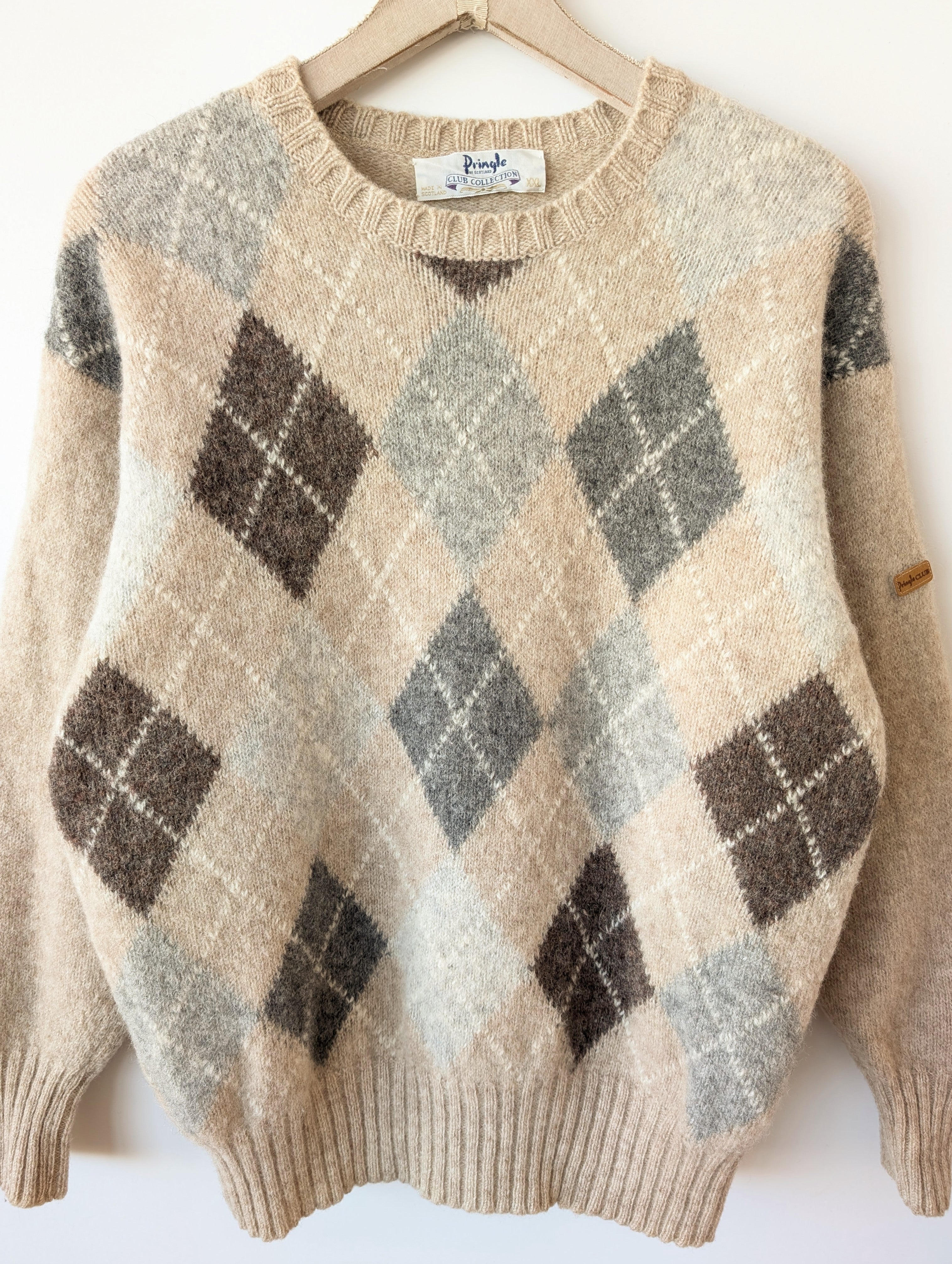 *Wolle* Pullover Karo Scotland Beige (L)