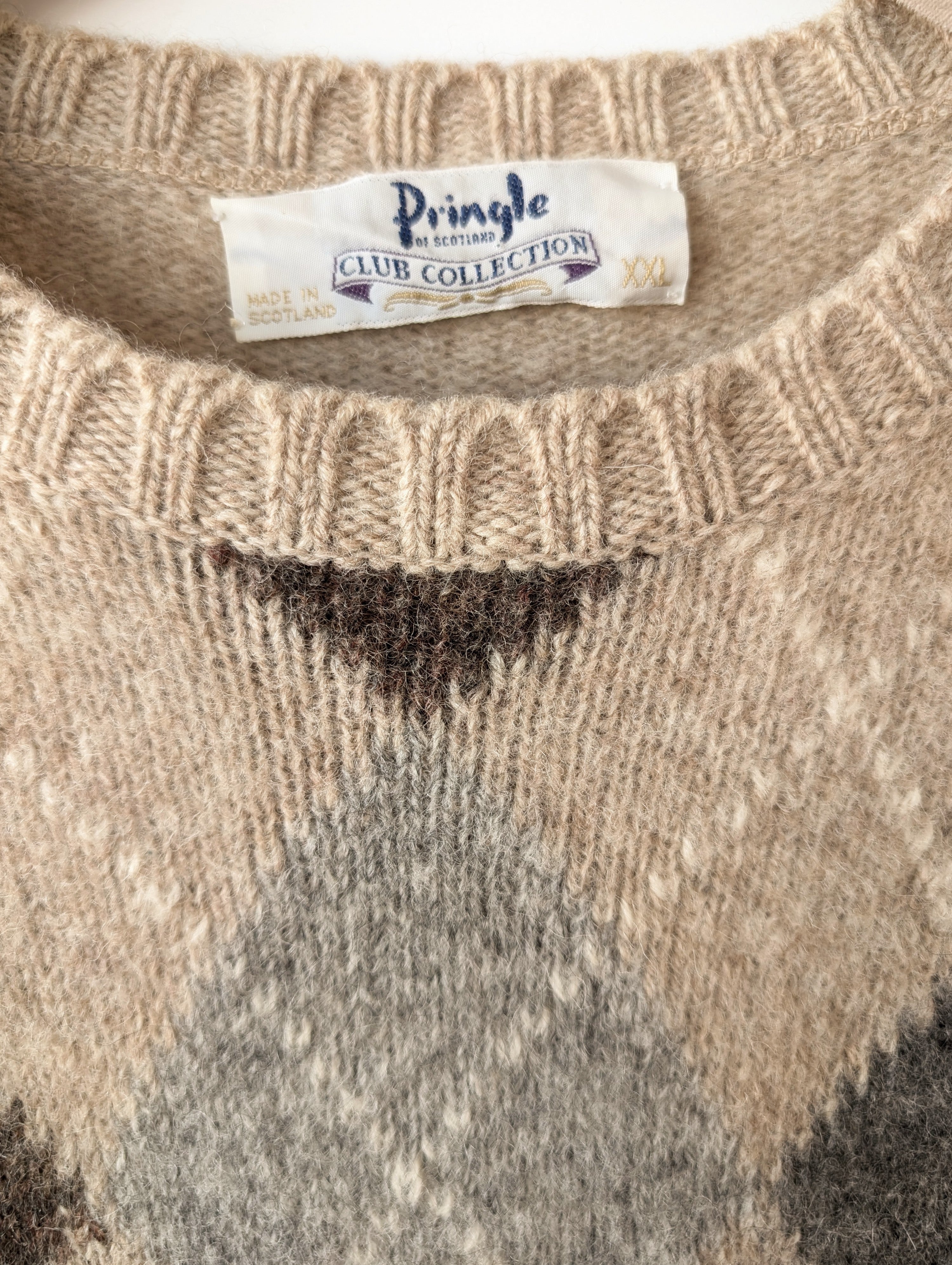 *Wolle* Pullover Karo Scotland Beige (L)