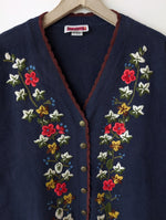 Lade das Bild in den Galerie-Viewer, *Schurwolle* Cardigan Blumen Strickerei (L)
