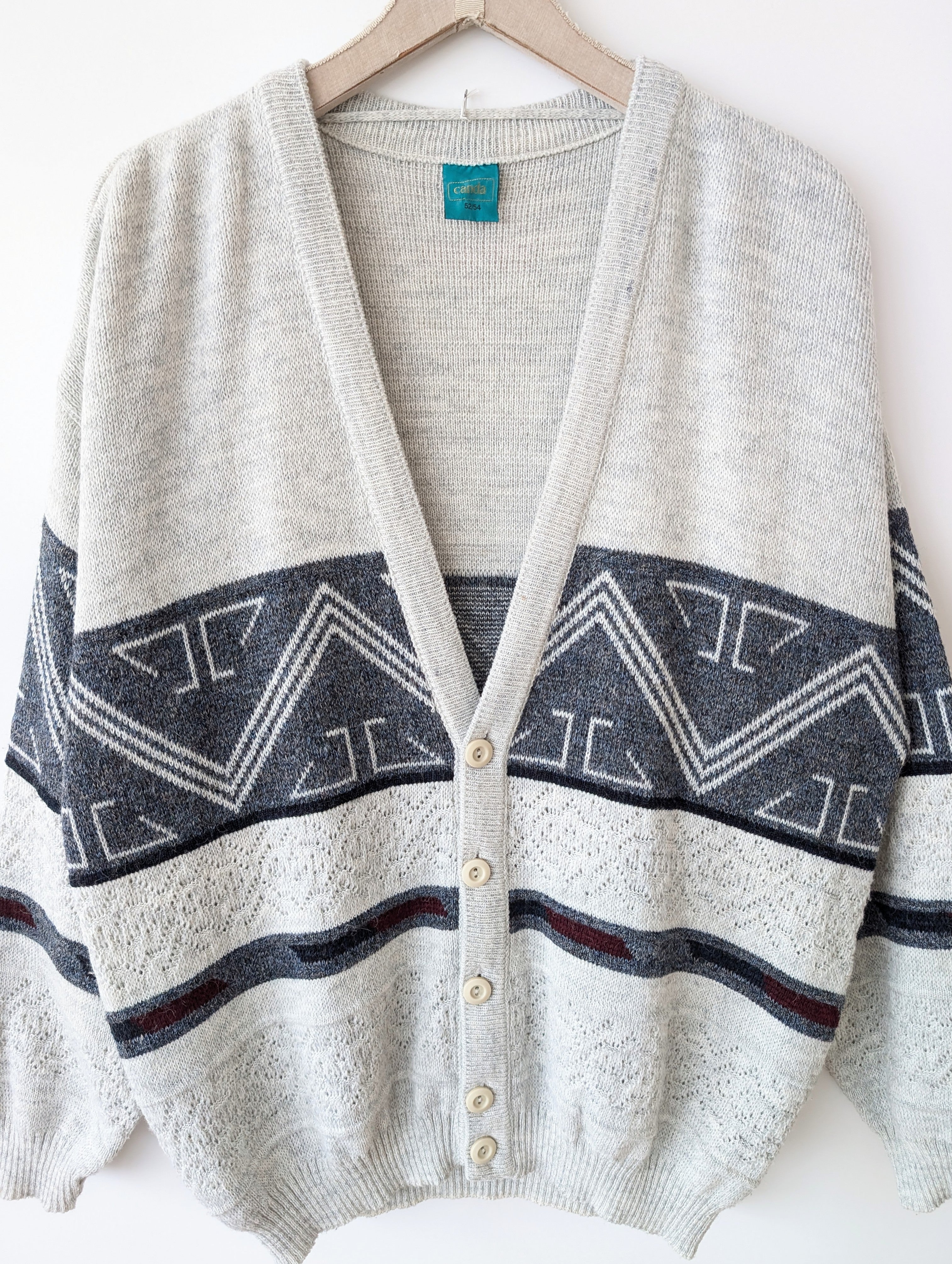 Cardigan Strickmuster Hellgrau Wolle (L)