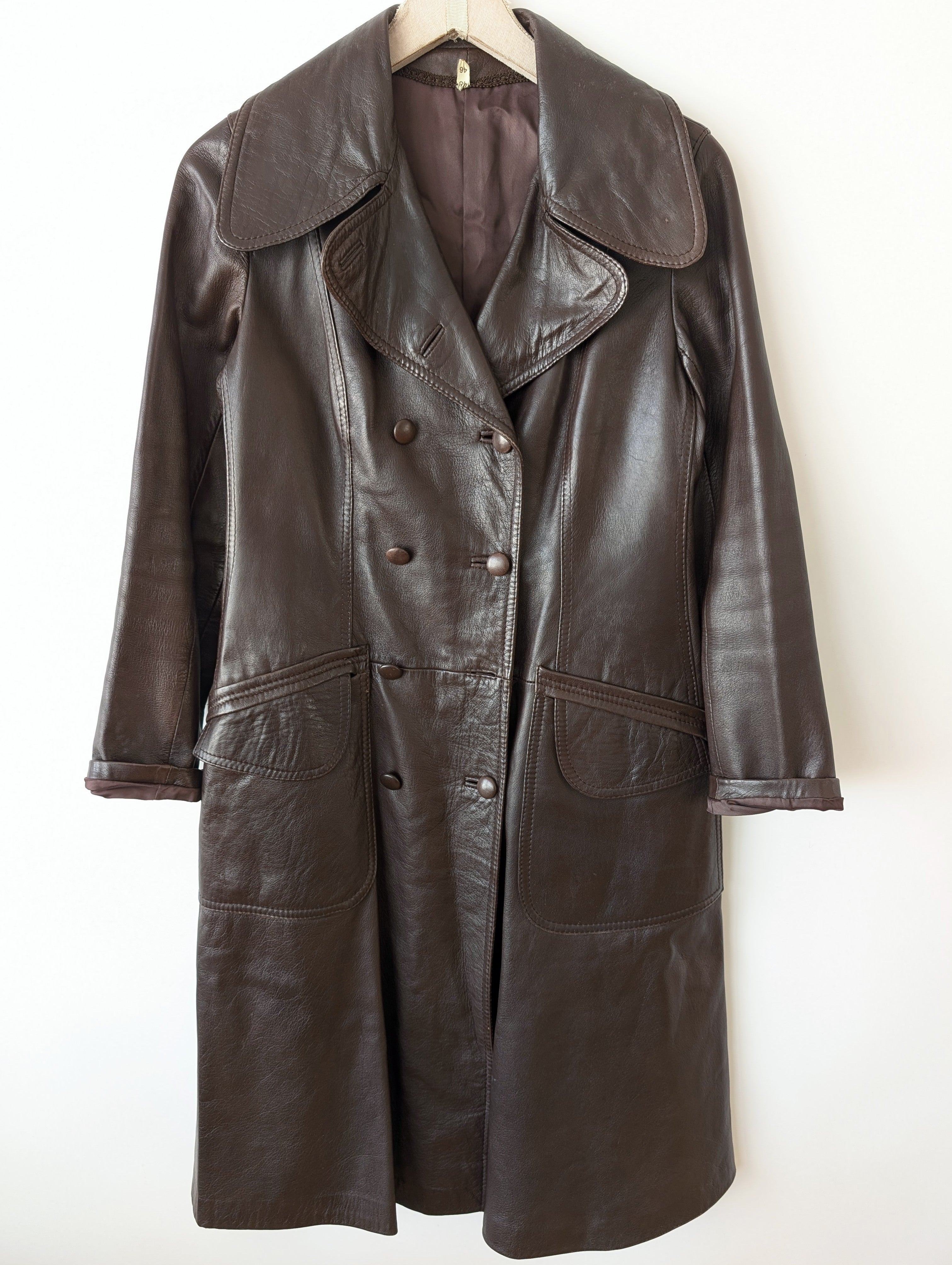 Ledermantel 70s Trenchcoat Dunkelbraun (S-M)