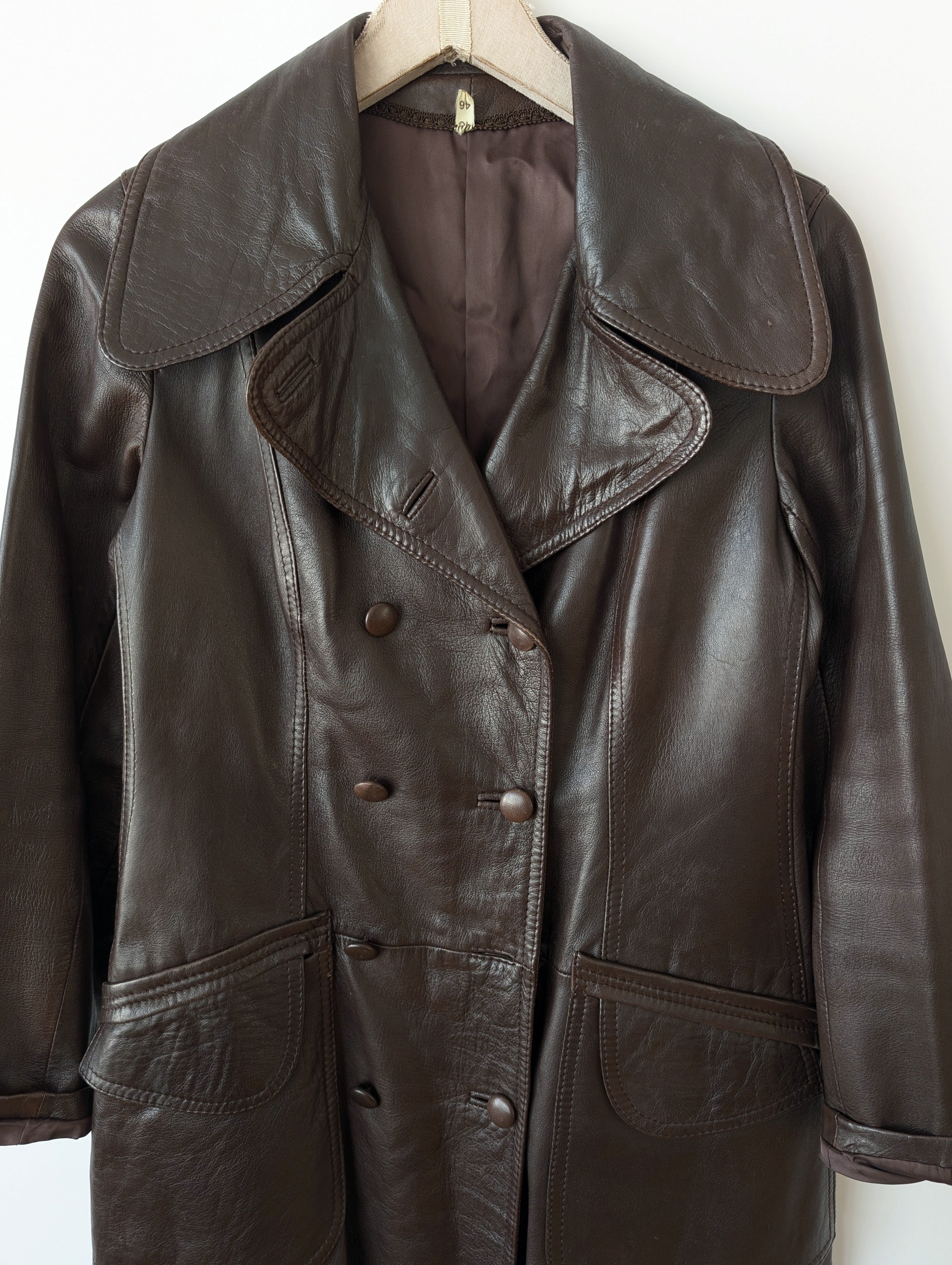 Ledermantel 70s Trenchcoat Dunkelbraun (S-M)