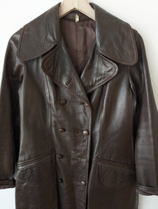 Ledermantel 70s Trenchcoat Dunkelbraun (S-M)