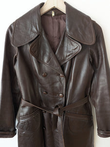 Ledermantel 70s Trenchcoat Dunkelbraun (S-M)