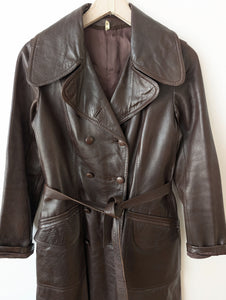 Ledermantel 70s Trenchcoat Dunkelbraun (S-M)