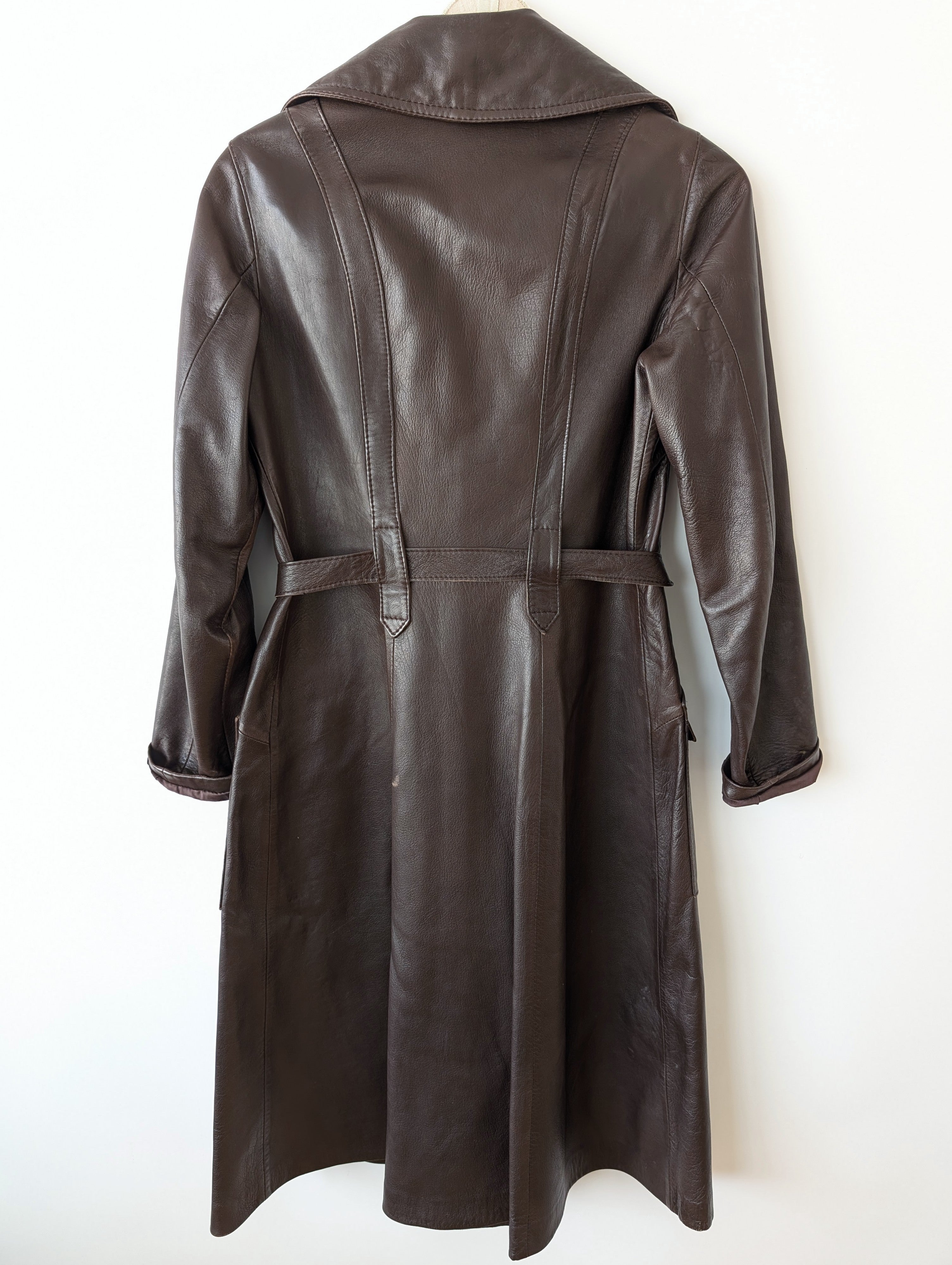 Ledermantel 70s Trenchcoat Dunkelbraun (S-M)