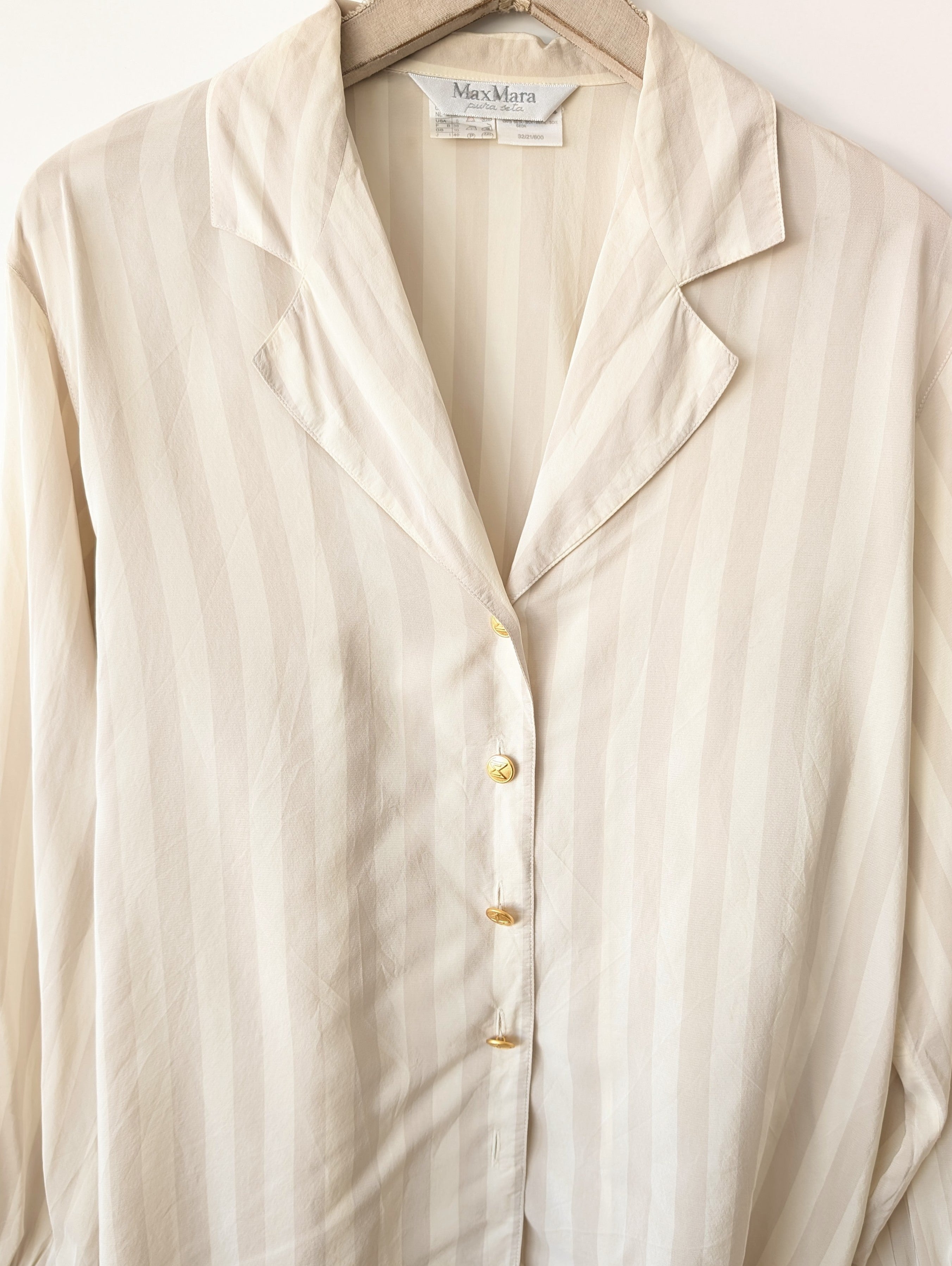*Max Mara* Bluse Seide Blockstreifen Beige (M)
