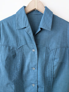Bluse Western Stil 70s Taubenblau (M-L)