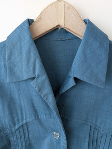 Bluse Western Stil 70s Taubenblau (M-L)