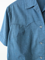 Lade das Bild in den Galerie-Viewer, Bluse Western Stil 70s Taubenblau (M-L)
