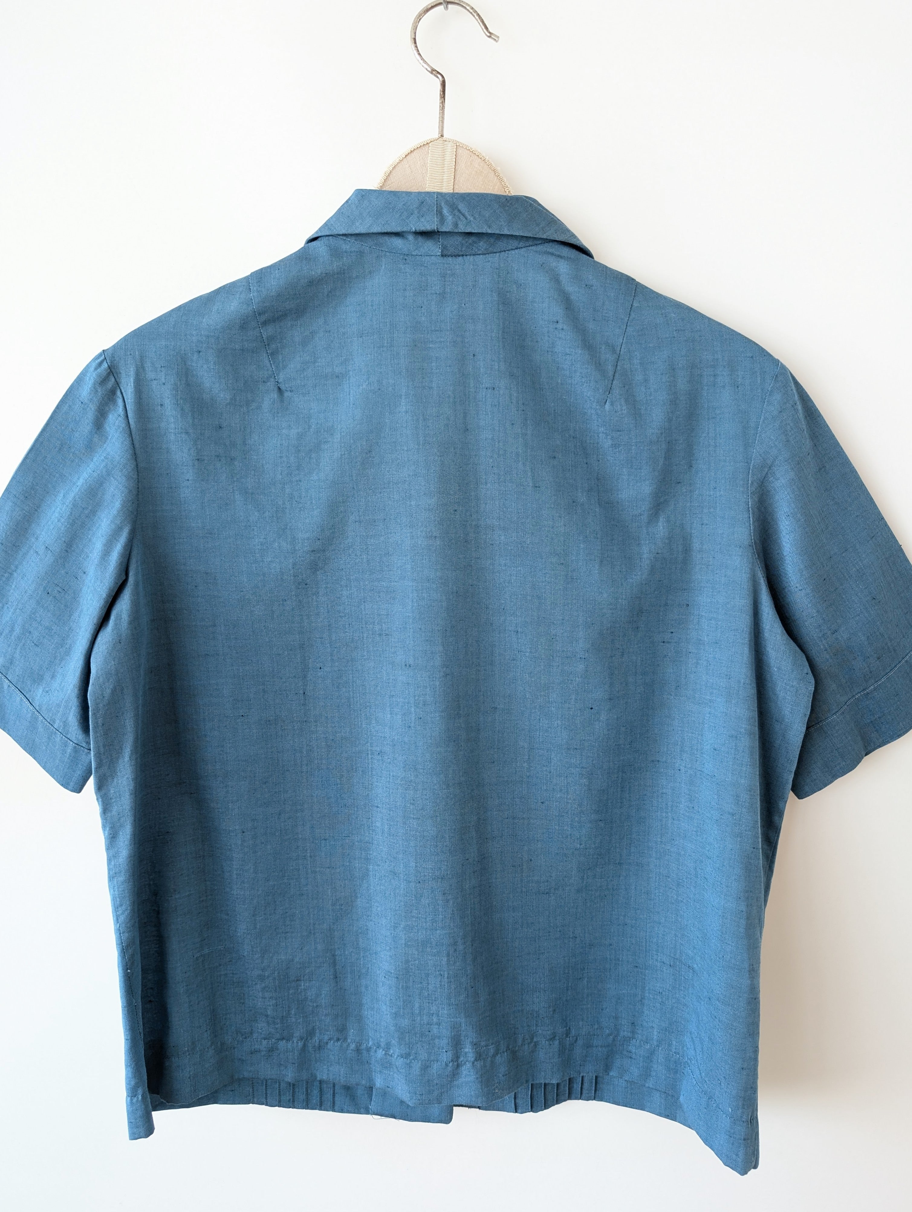 Bluse Western Stil 70s Taubenblau (M-L)