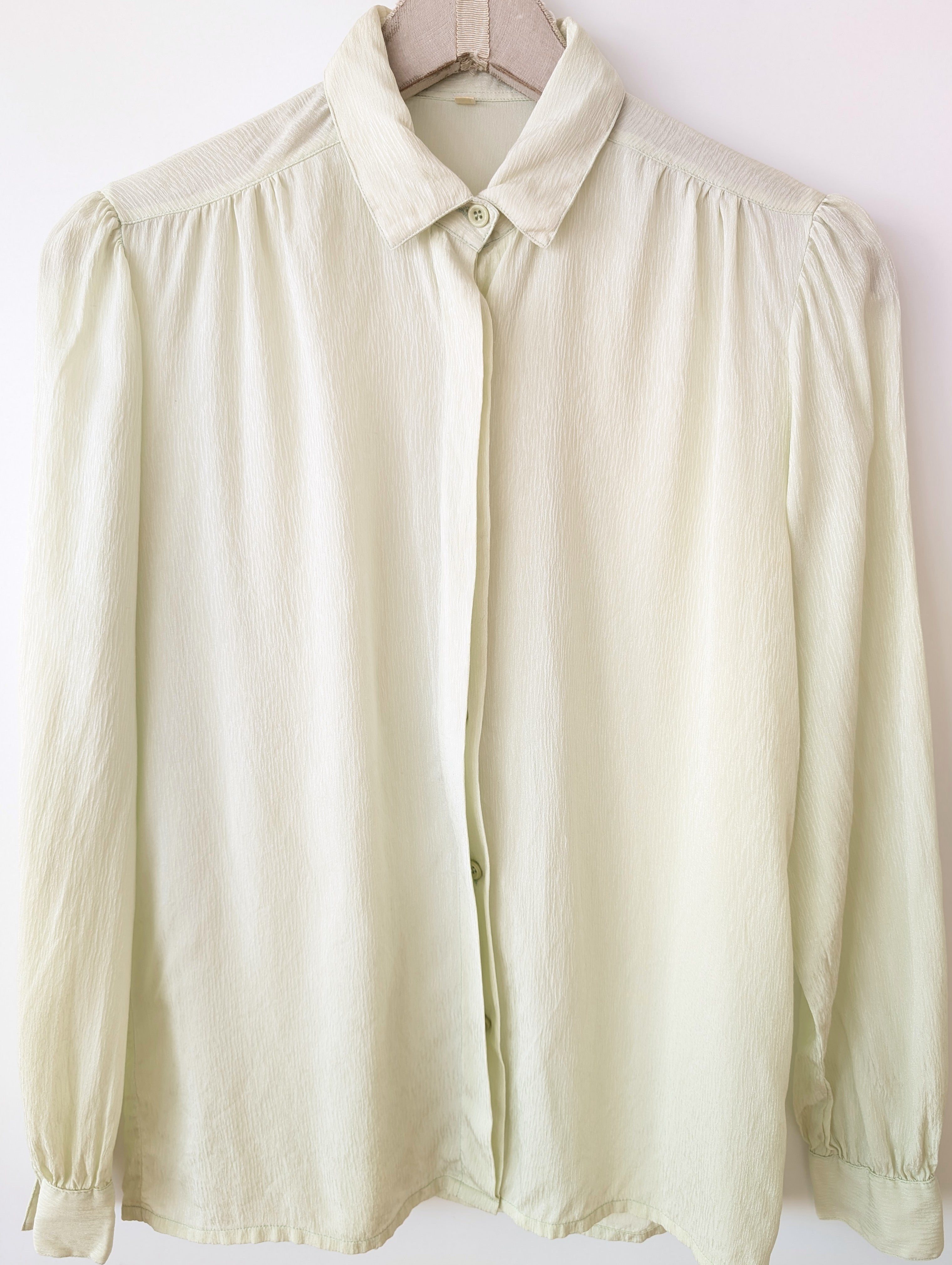 *Seide* Bluse Mint Streifen Manschetten (M-L)