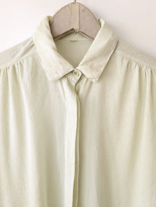 *Seide* Bluse Mint Streifen Manschetten (M-L)