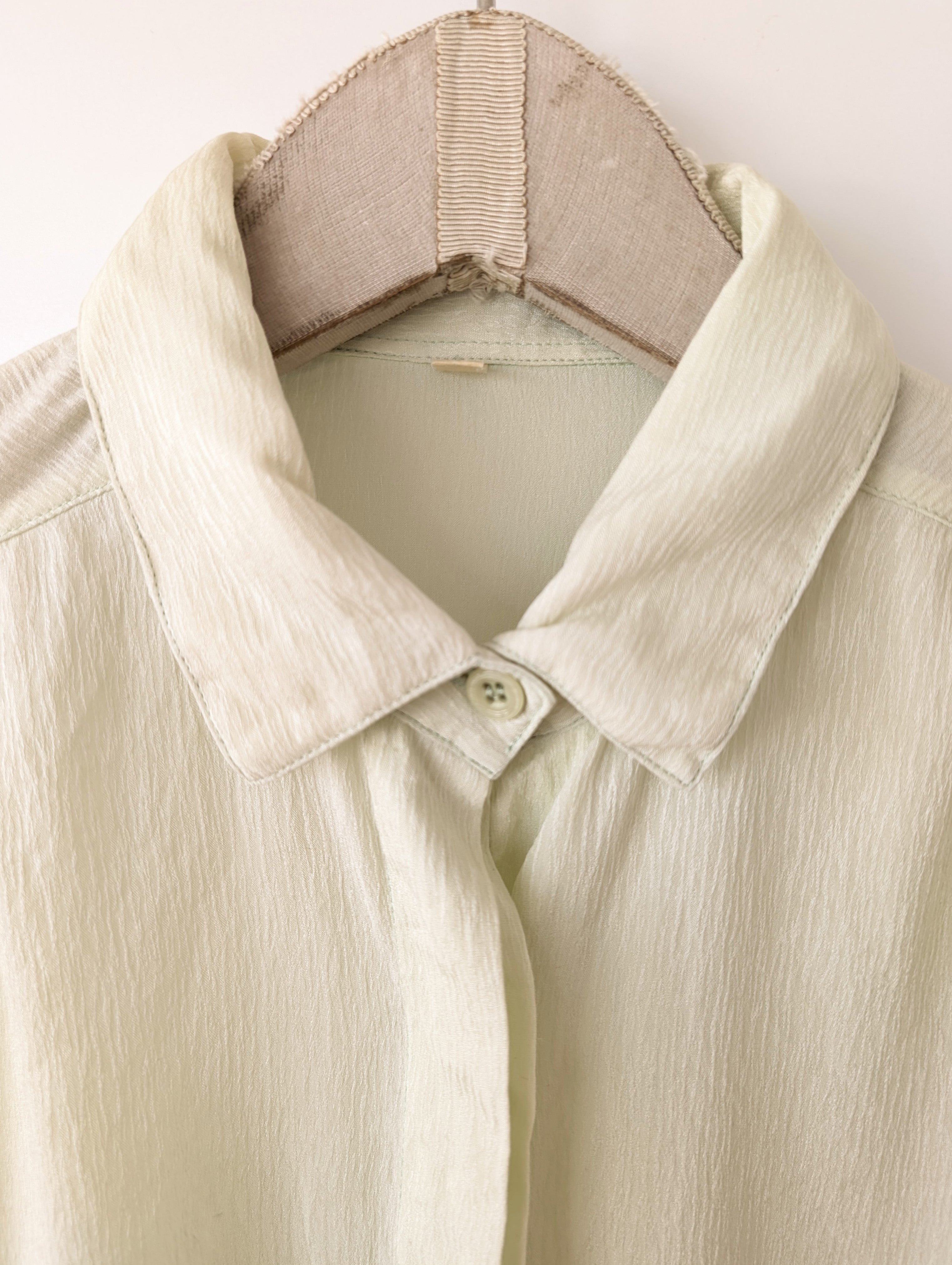 *Seide* Bluse Mint Streifen Manschetten (M-L)