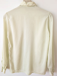 *Seide* Bluse Mint Streifen Manschetten (M-L)
