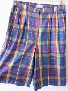 Bermuda Shorts Tartan Karo Blau Pink (L)