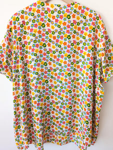 *Seide* Bluse 80s Bunter Blumen Print (XXL)