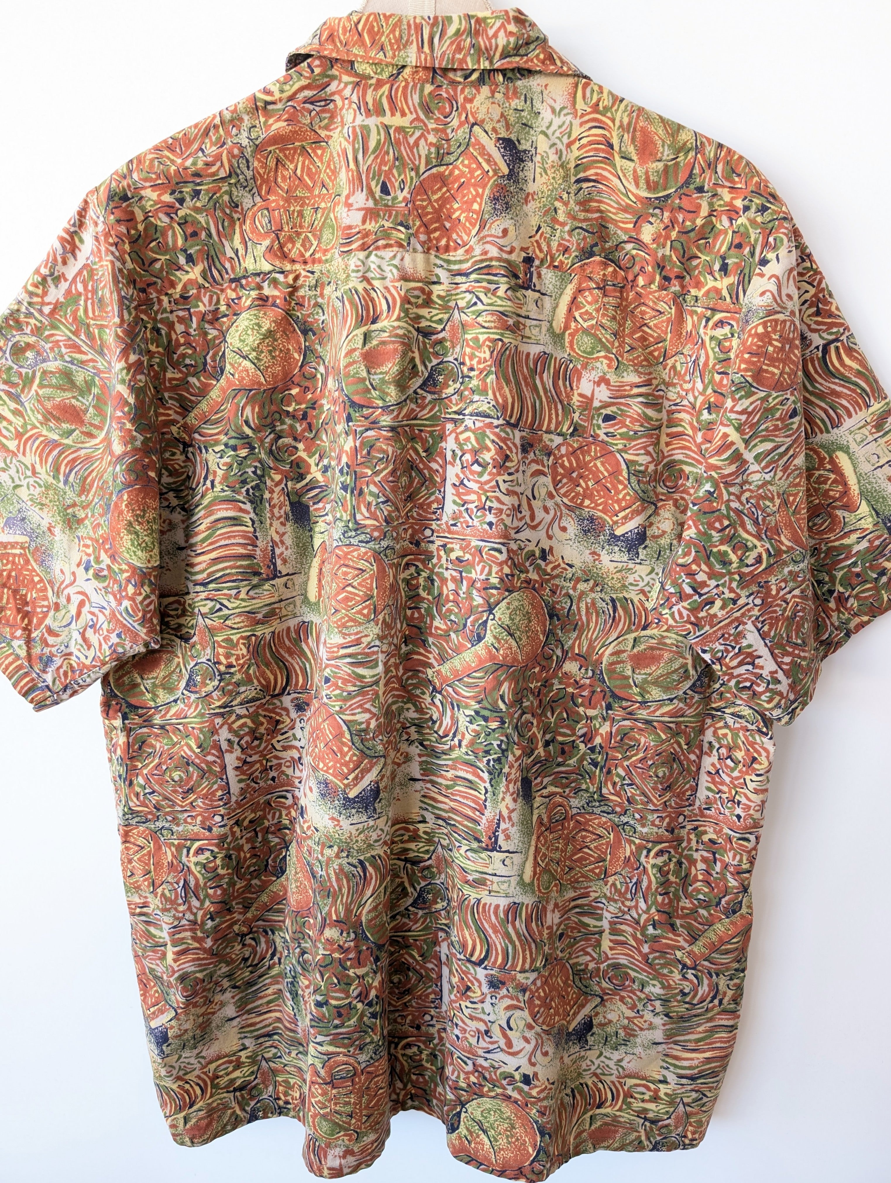 Hemd 90s Toskana Print Rostrot Khaki (XL)