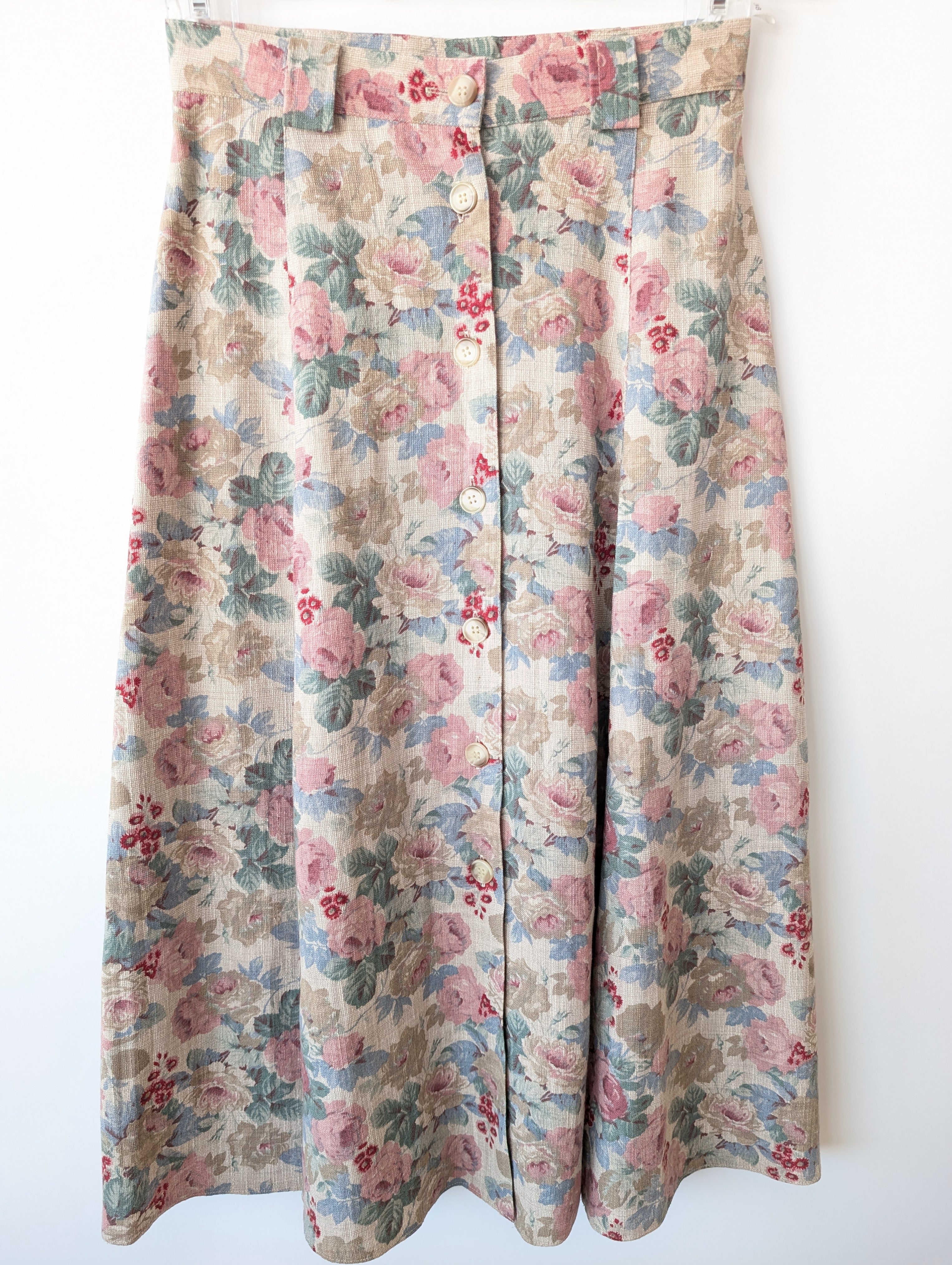 *Leinen* Rock Rosen Print Altrosa (S-M)