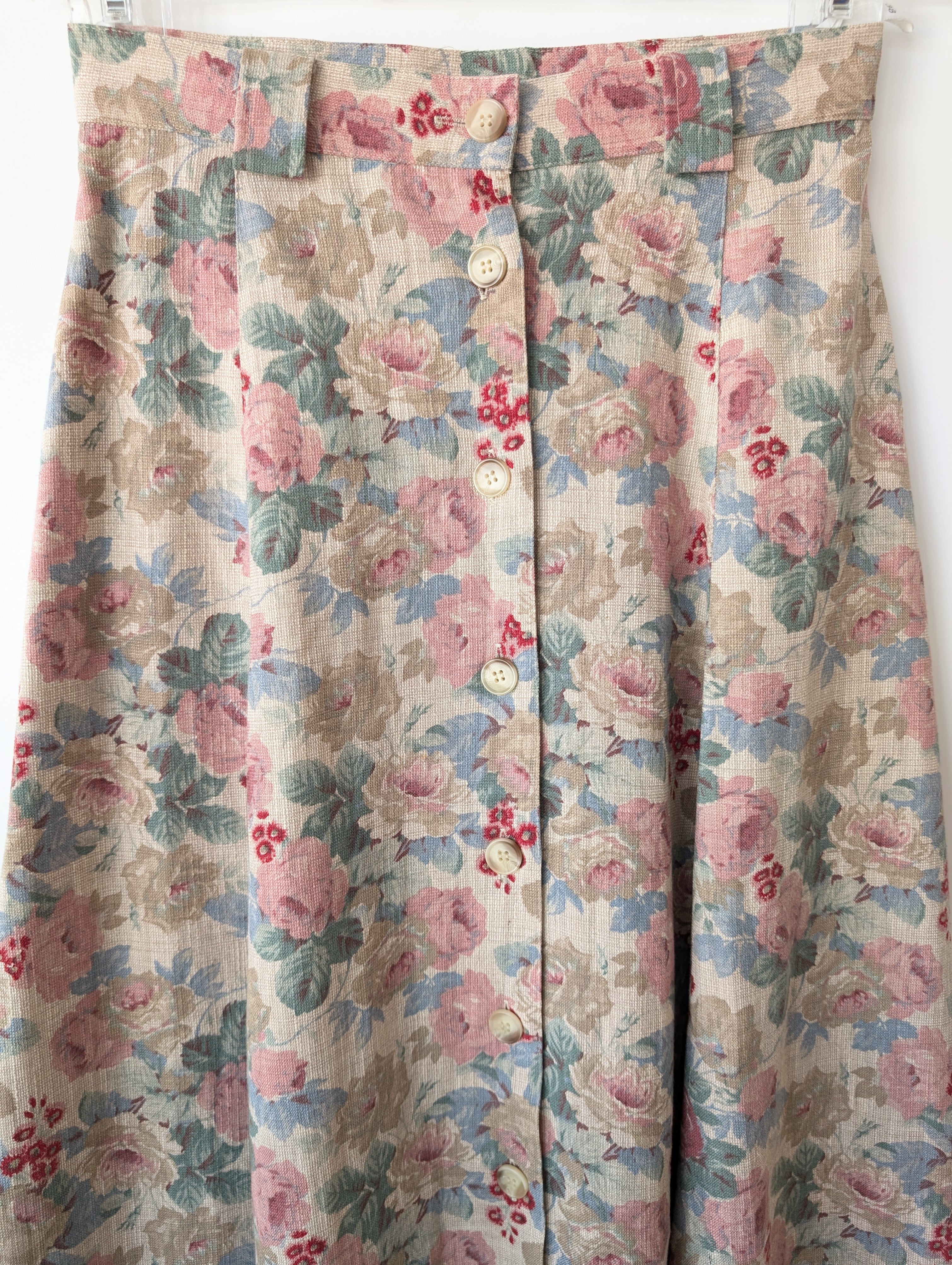 *Leinen* Rock Rosen Print Altrosa (S-M)