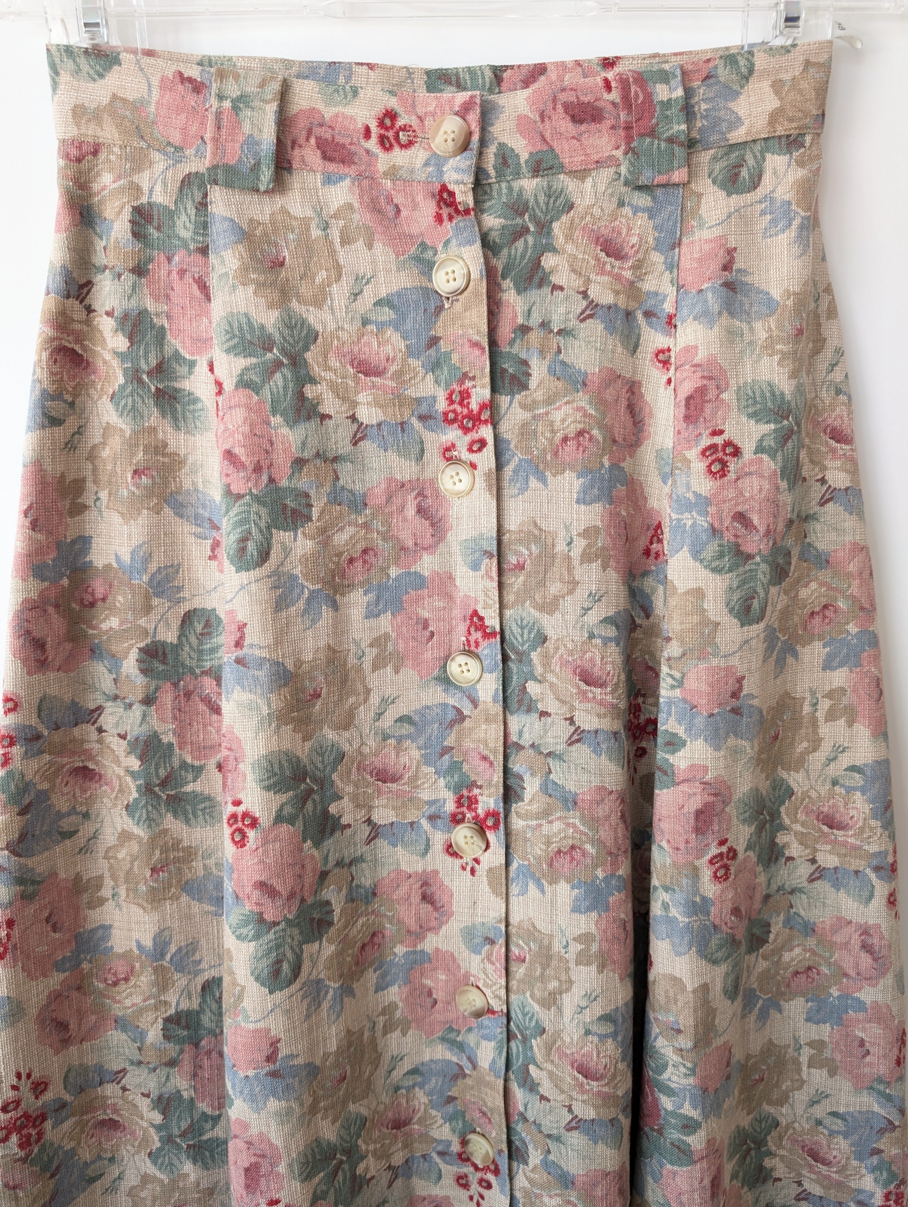 *Leinen* Rock Rosen Print Altrosa (S-M)