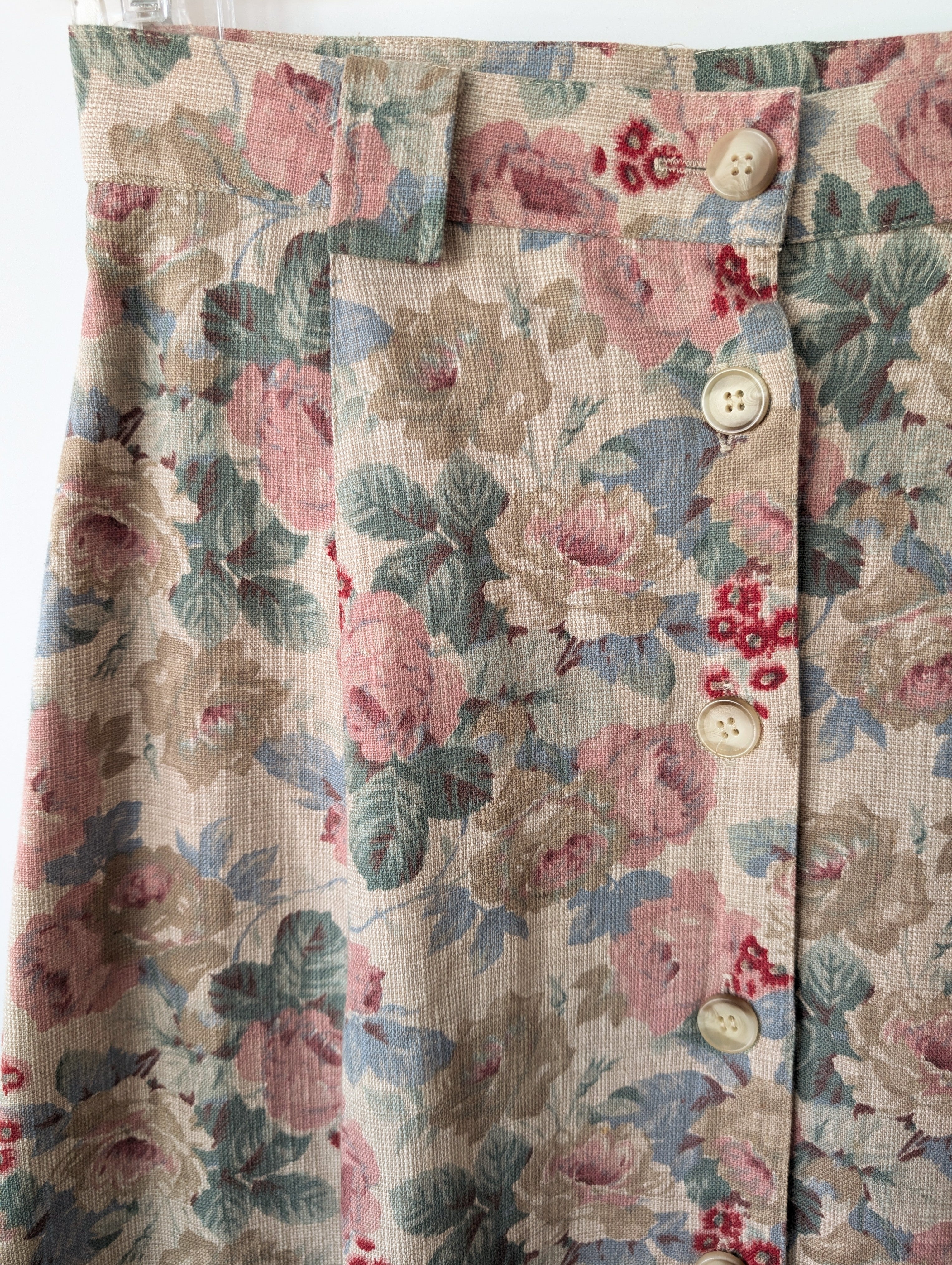 *Leinen* Rock Rosen Print Altrosa (S-M)