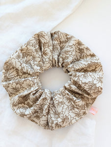Scrunchie Upcycling Blätter Khaki Creme