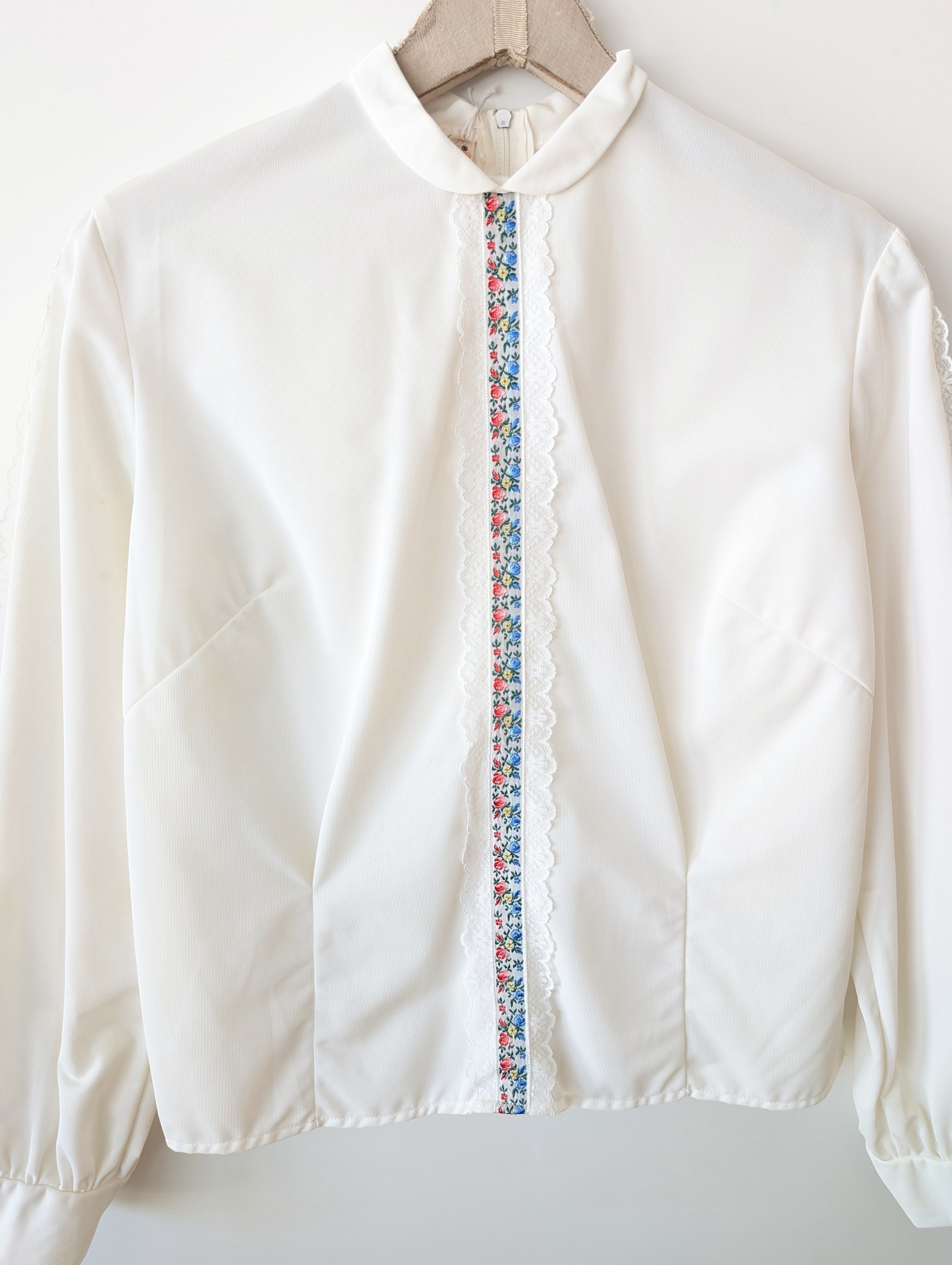 Bluse 70s Folklore Bordüre & Spitze (S-M)