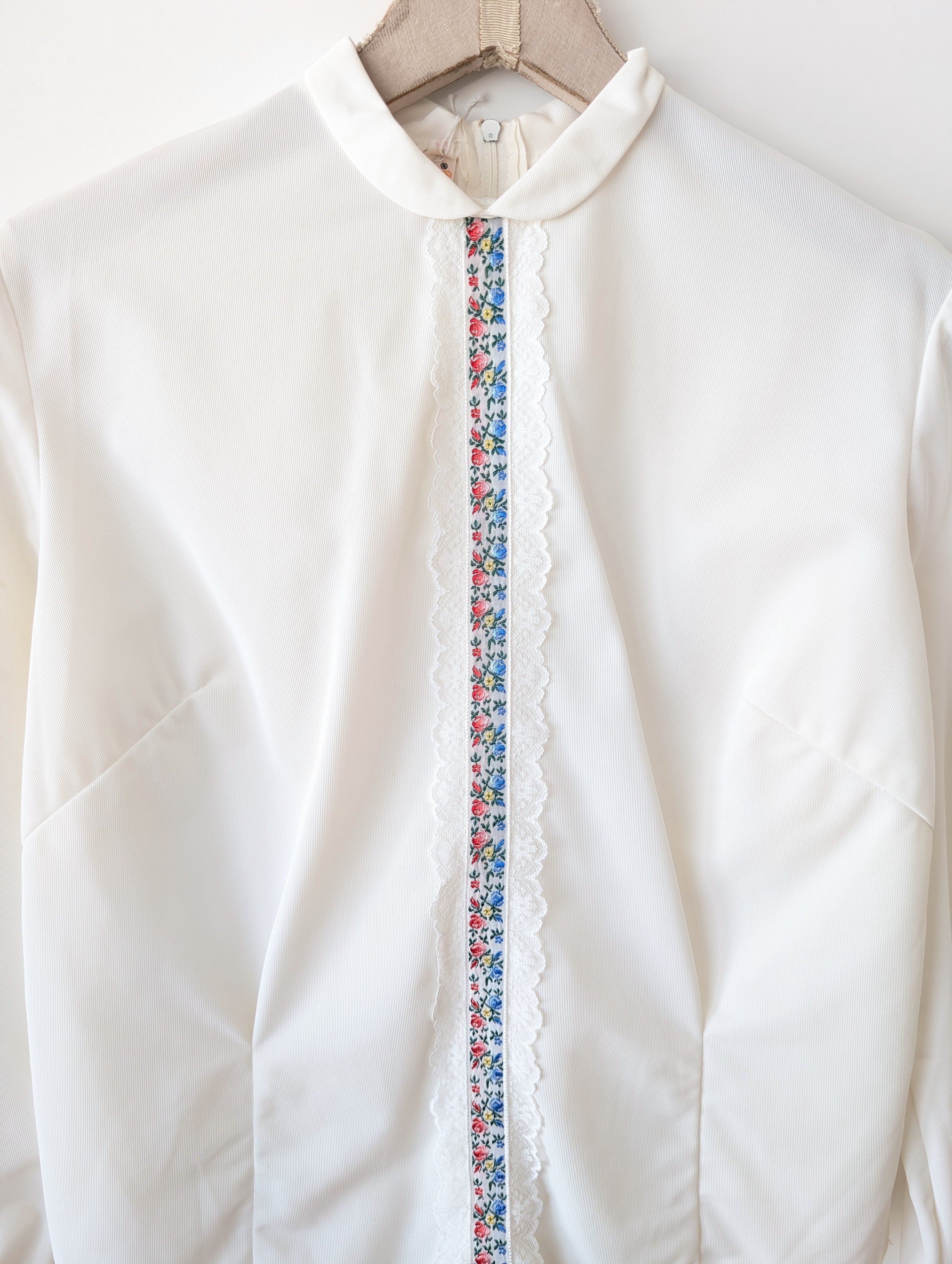 Bluse 70s Folklore Bordüre & Spitze (S-M)