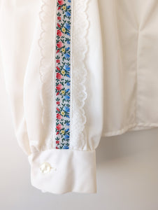 Bluse 70s Folklore Bordüre & Spitze (S-M)