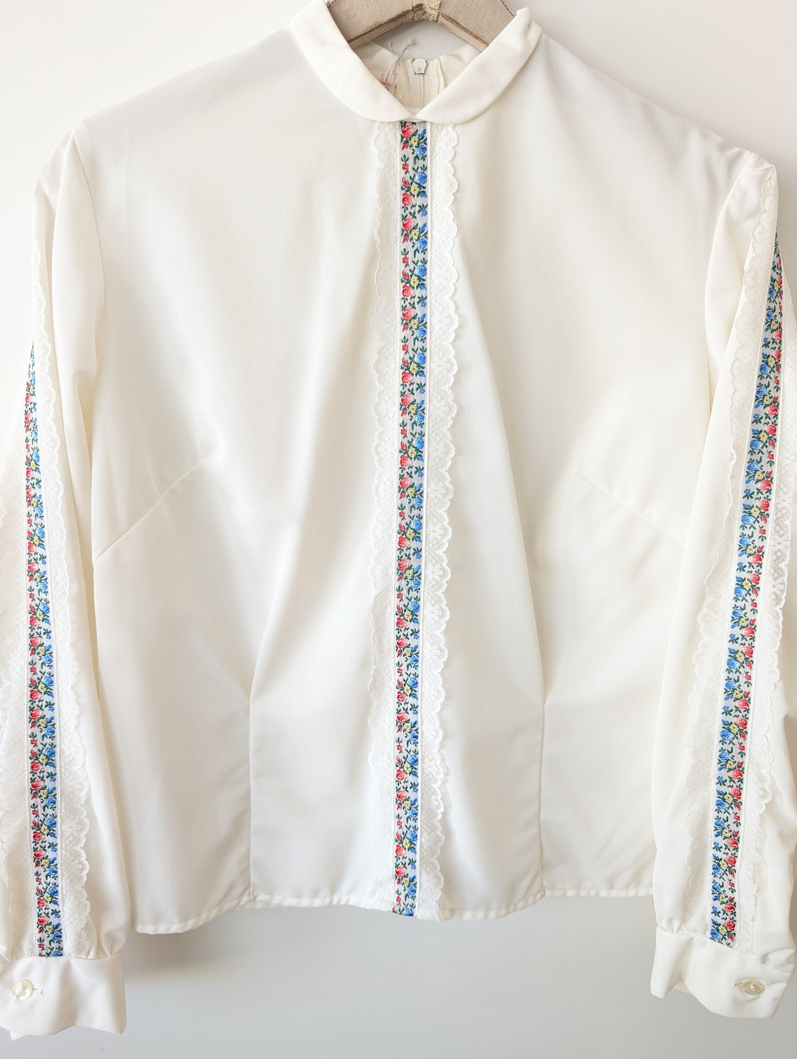 Bluse 70s Folklore Bordüre & Spitze (S-M)